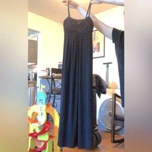 8 petite (8P) black maxi dress with braided straps (brand: Bisou Bisou)